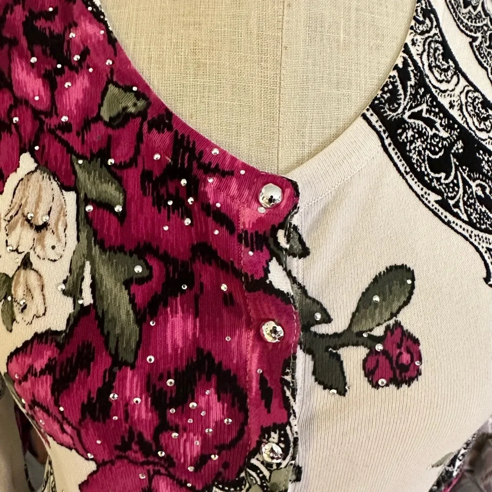 White House Black Market Long Sleeve Jewel Button floral and Paisley Sweater. S